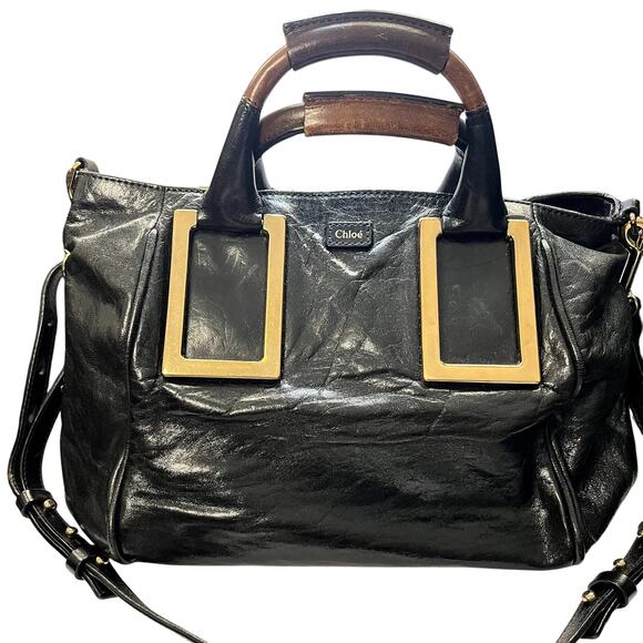 Chloe Ethel Black and Gold Satchel - Picture 1 of 12